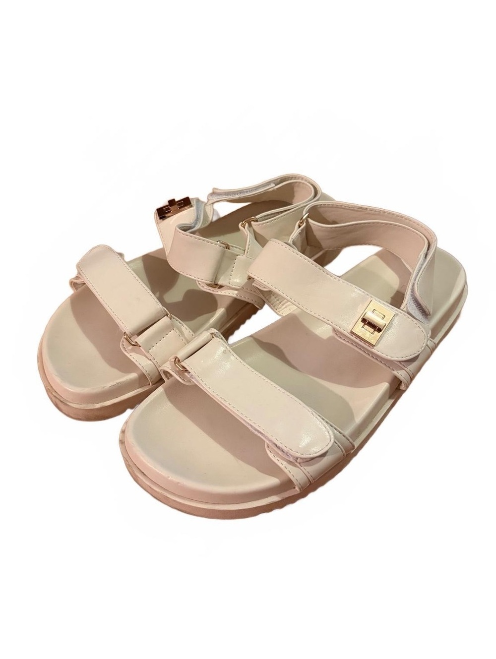 Billini Cream Strappy Flat Sandals with Adjustable Velcro Straps